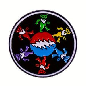 Grateful Dead Dancing Bears Enamel Pin Brooch Dead Head Rainbow Bag Backpack